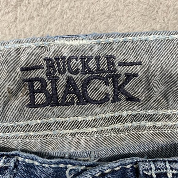 Buckle Black Jeans Mens 29 Blue 7 Fit Western Thick Stitch Flap Pockets Distress - Picture 13 of 14